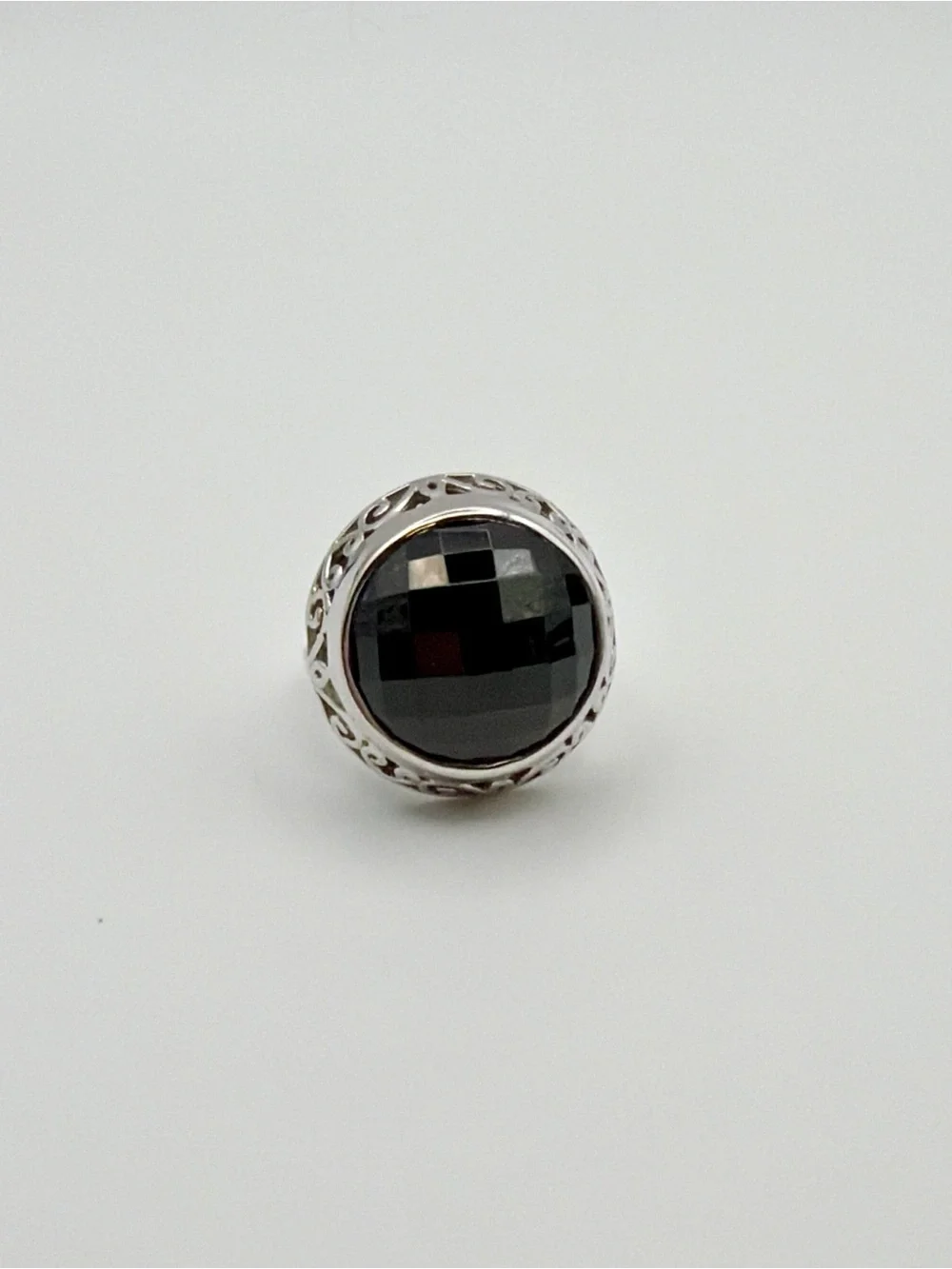 VTG 925 Sterling Silver Faceted Black Onyx Statement Ring Filigree Size 6.75
